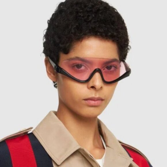 NEW GUCCI UNISEX SHIELD SUNGLASSES, GUCCI PINK BLACK EYEWEAR GUCCI - Picture 1 of 13